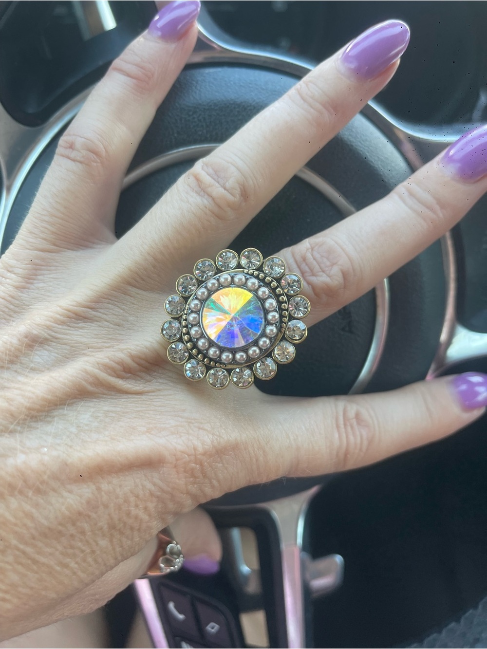 Kurt Geiger Iridescent Multi-Color Crystal Halo Ring